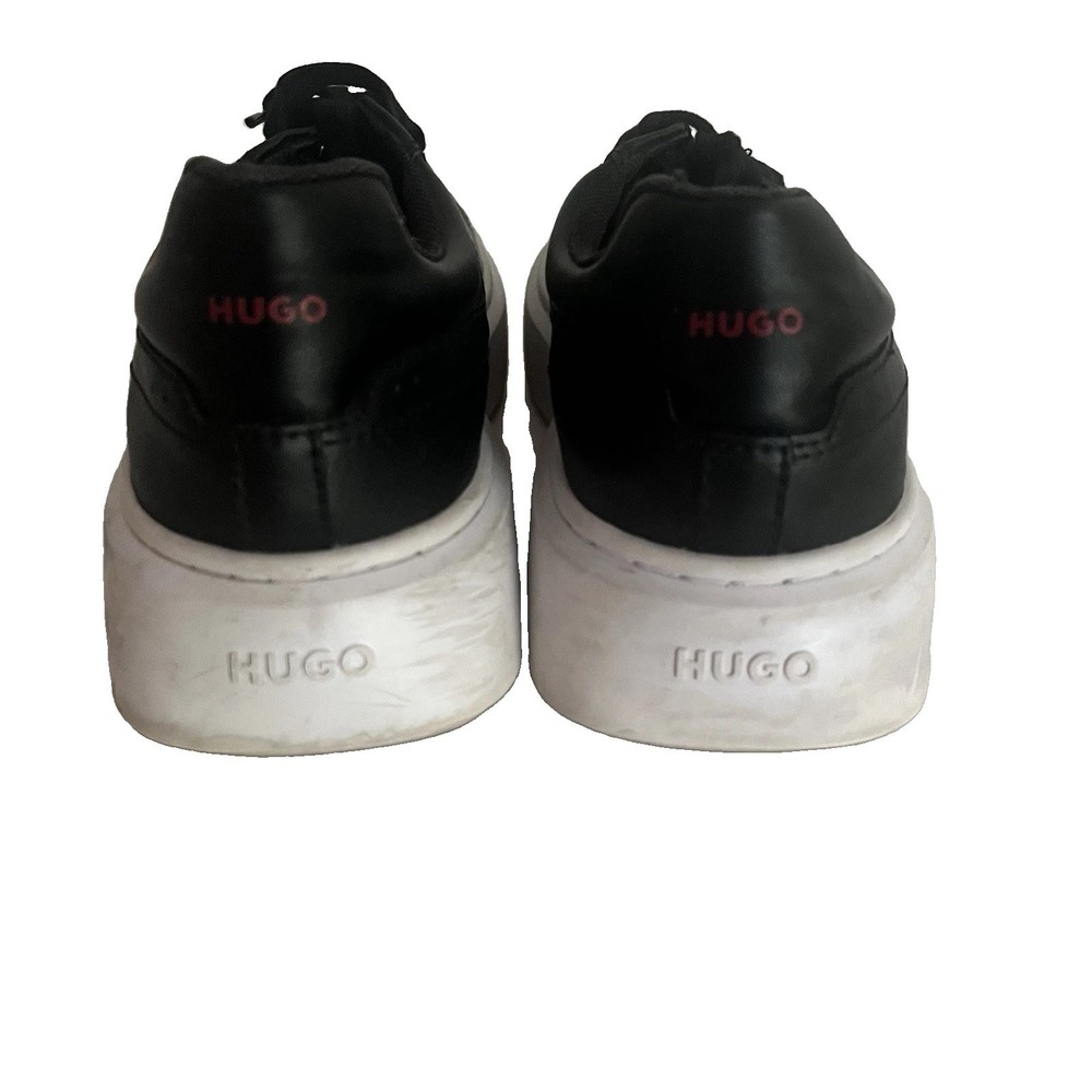HUGO by Hugo Boss Men's Black Leather Sneakers EU 42 US 9 White Sole - Picture 3 of 14